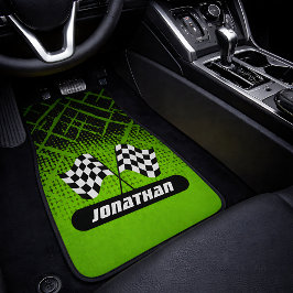 グリーン チェッカー レーシング フラッグ スポーツ カーマット