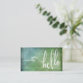 グリーン+テアル+グランジのタイポグラフィーがおしゃれな「Hello」デザイン 名刺 (スタンド正面)