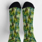 グリーン&ティール（緑がかった色）ウォーターカラートロピカルパーム葉ズ ソックス (上部)