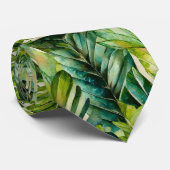 グリーン&ティール(緑がかった色)ウォーターカラートロピカルパーム葉ズ ネクタイ (ロール)