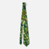 グリーン&ティール(緑がかった色)ウォーターカラートロピカルパーム葉ズ ネクタイ (裏面)