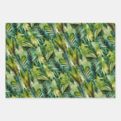 グリーン&ティール（緑がかった色）ウォーターカラートロピカルパーム葉ズ ラッピングペーパーシート (正面3)