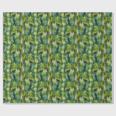 グリーン&ティール（緑がかった色）ウォーターカラートロピカルパーム葉ズ ラッピングペーパー (フラット)