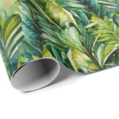 グリーン&ティール（緑がかった色）ウォーターカラートロピカルパーム葉ズ ラッピングペーパー (ロールコーナー)