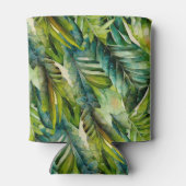 グリーン&ティール（緑がかった色）ウォーターカラートロピカルパーム葉ズ 缶クーラー (裏面)