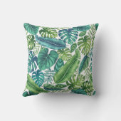 グリーン&ティール（緑がかった色）トロピカルパームバナナモンステラ葉ズ クッション (裏面)