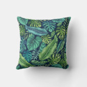 グリーン&ティール(緑がかった色)トロピカルパームバナナモンステラ葉ズ クッション (裏面)