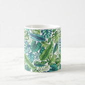 グリーン&ティール(緑がかった色)トロピカルパームバナナモンステラ葉ズ コーヒーマグカップ (中央)
