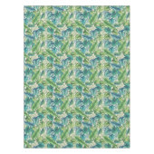 グリーン&ティール（緑がかった色）トロピカルパームバナナモンステラ葉ズ テーブルクロス (正面)