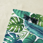 グリーン&ティール（緑がかった色）トロピカルパームバナナモンステラ葉ズ ビーチタオル (インサイチュ)