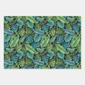 グリーン&ティール（緑がかった色）トロピカルパームバナナモンステラ葉ズ ラッピングペーパーシート (正面)