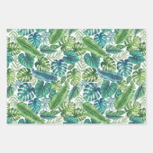 グリーン&ティール（緑がかった色）トロピカルパームバナナモンステラ葉ズ ラッピングペーパーシート (正面3)