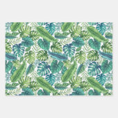 グリーン&ティール（緑がかった色）トロピカルパームバナナモンステラ葉ズ ラッピングペーパーシート (正面2)
