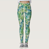 グリーン&ティール(緑がかった色)トロピカルパームバナナモンステラ葉ズ レギンス (正面)