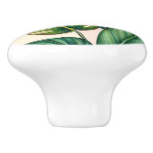 グリーン&ティール（緑がかった色）パームモンステラ熱帯葉パターン セラミックノブ (側面)