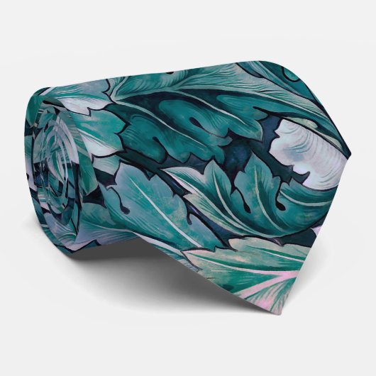 グリーン&ティール(緑がかった色)モリス葉ズ ネクタイ (ロール)