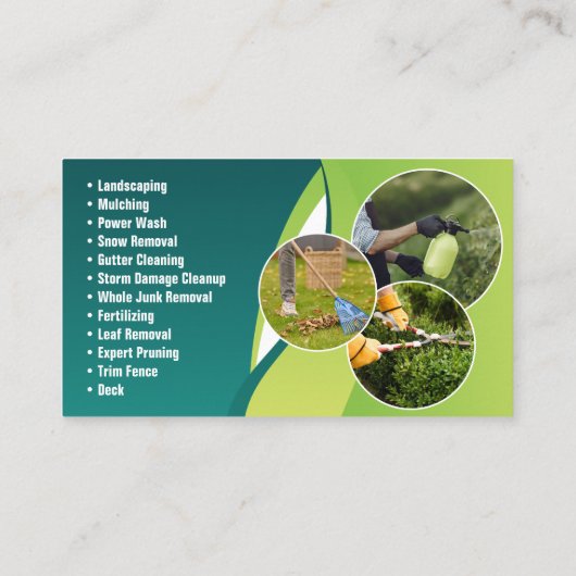 グリーン&ティール(緑がかった色)気に芝生と造園サービス 名刺 (裏面)