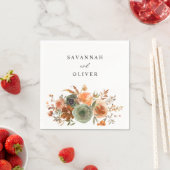 グリーン&テラコッタフローラネームナプキンス スタンダードカクテルナプキン (インサイチュ)