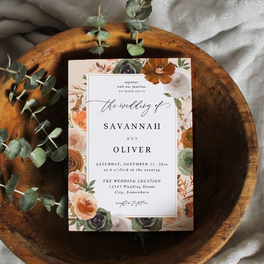 グリーン&テラコッタ結婚フローラズS2ベージュ 招待状