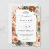 グリーン&テラコッタ結婚フローラズS2 VLNベージュ 招待状 (正面)