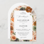 グリーン&テラコッタ結婚フローラズS2 VLN – アーチベ 招待状 (正面/裏面)