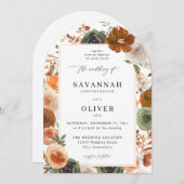 グリーン&テラコッタ結婚フローラズS2 VLN – アーチW 招待状 (正面/裏面)