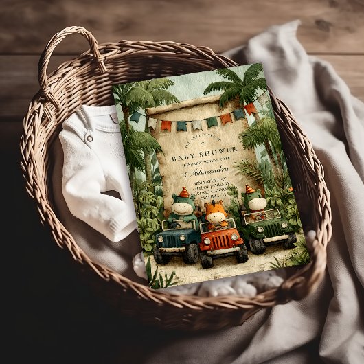 グリーン ディノ ベイビー シャワー 招待状