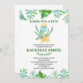 グリーン ディノ 赤ちゃんシャワー 招待状 (正面/裏面)