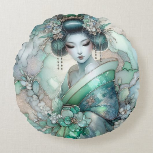 グリーン・デザイン・シリーズの芸者 #1 ラウンドクッション (正面)