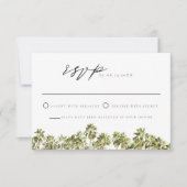 グリーン トロピカル ウォーターカラー パーム ツリー ビーチ RSVP 招待状 (正面)