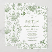 グリーン トワレット ド ジュイ ヴィンテージ フラワー 洗礼 招待状 (正面/裏面)