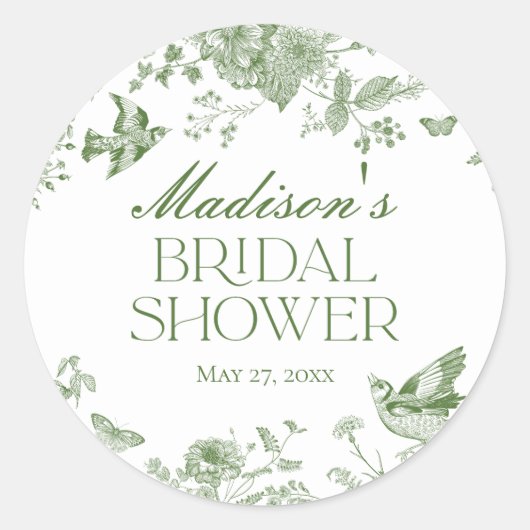 グリーン トワ・ド・ジュイ ヴィンテージ フラワーブライダルシャワー ラウンドシール (正面)