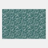 グリーン&ネイビータータンチェックプレイドクリスマスタイポグラフィ ラッピングペーパーシート (正面2)