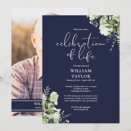 グリーン ネイビーブルー 生命の祝賀 フォト 招待状