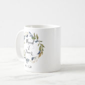 グリーン·ネイビー葉リースメイド・オブ・オーナー(花嫁付き添い人) コーヒーマグカップ (正面左)