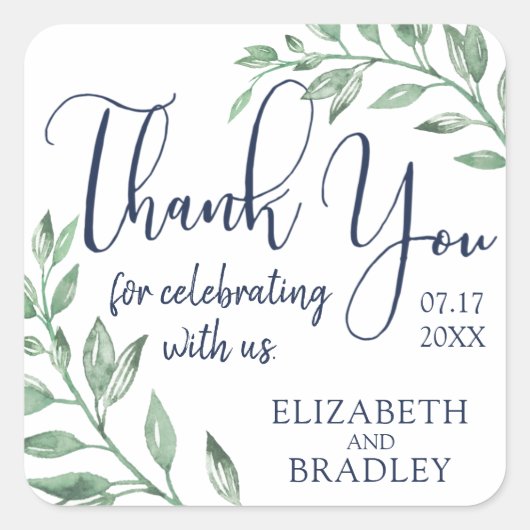 グリーン・ネイビー・ブルー夫妻に感謝結婚する スクエアシール (正面)