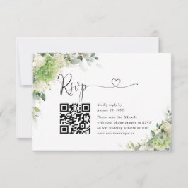 グリーン+ハイドランジアの結婚式ウェブサイトQRコードRSVP 出欠カード