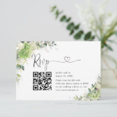 グリーン+ハイドランジアの結婚式ウェブサイトQRコードRSVP 出欠カード (スタンド正面)
