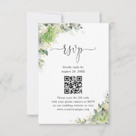 グリーン+ハイドランジアの結婚式ウェブサイトQRコードRSVP 出欠カード