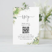 グリーン+ハイドランジアの結婚式ウェブサイトQRコードRSVP 出欠カード (スタンド正面)