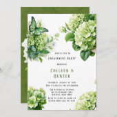 グリーン ハイドランジア バタフライ フラワール エンゲージメント パーティー 招待状 (正面/裏面)