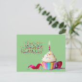グリーン ハッピー バースデー カップケーキ ポストカード (スタンド正面)