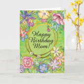 グリーン ハッピー バースデー ママ！ グリーティング カード！ カード (黄色い花)