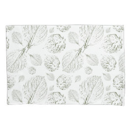 グリーン バック プラス グリーンとホワイトの葉 枕カバー