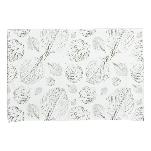 グリーン バック プラス グリーンとホワイトの葉 枕カバー (正面右)