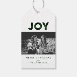 グリーン・バッファロー・プラッドのクリスマスフォトギフトタグ ギフトタグ