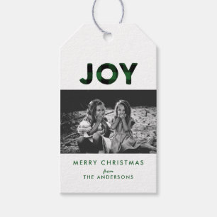 グリーン・バッファロー・プラッドのクリスマスフォトギフトタグ ギフトタグ