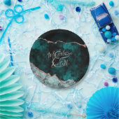 グリーン&バラ金ゴールドアガテマーブルズモノグラム ペーパープレート (パーティー)