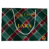 グリーン、バーガンディ、ホワイトクリスクロスプレイドカスタム ラージペーパーバッグ (裏面)