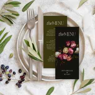 グリーン バーガンディ ムーディー フローラル エレガント ウェディング メニュー